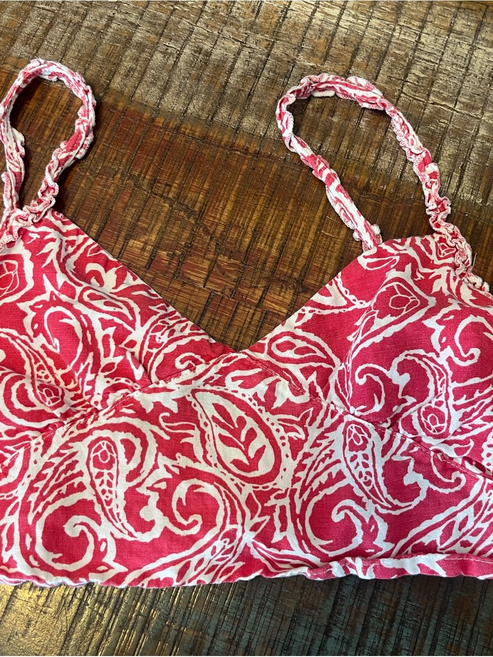 RVCA Red and White Paisley Crop Top